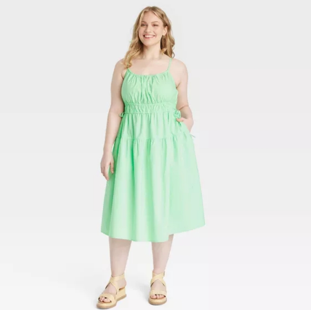 Universal Thread Women's NWT Light Green Cinched Waist Midi Sundress Size 2XL